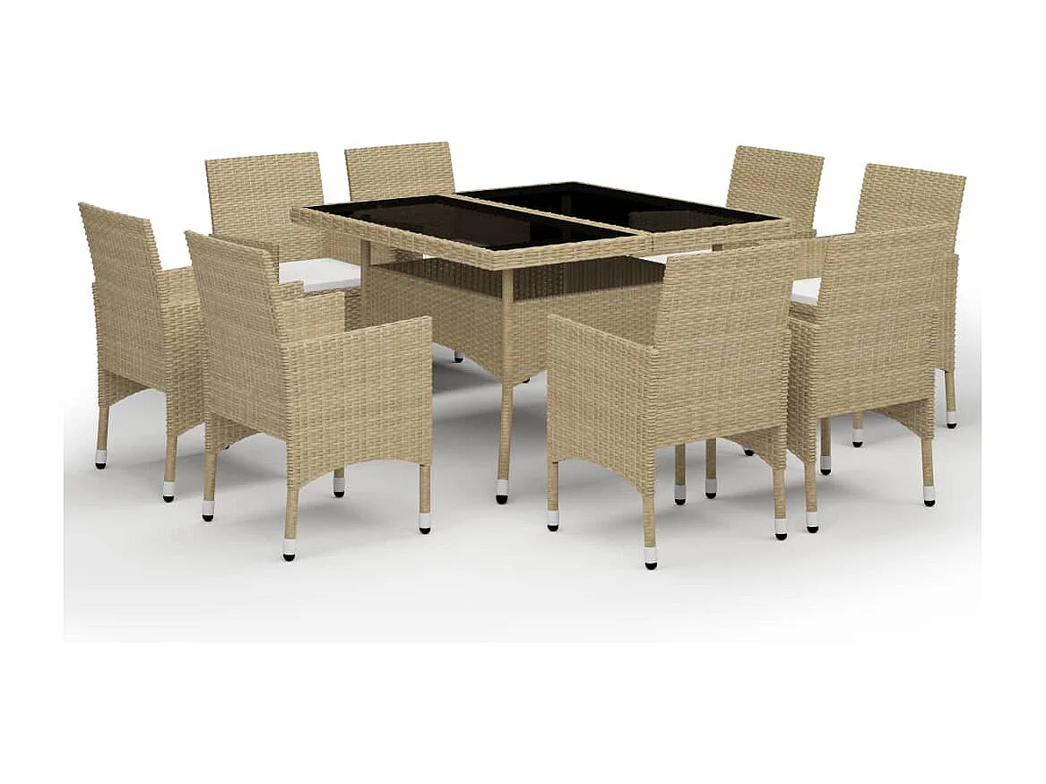 9-delige Tuinset poly rattan en glas beige
