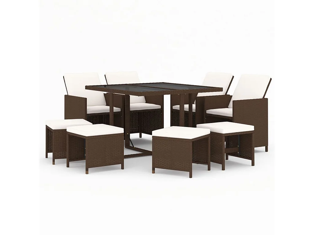 9-tlg. Garten-Essgruppe mit Kissen Poly Rattan Braun