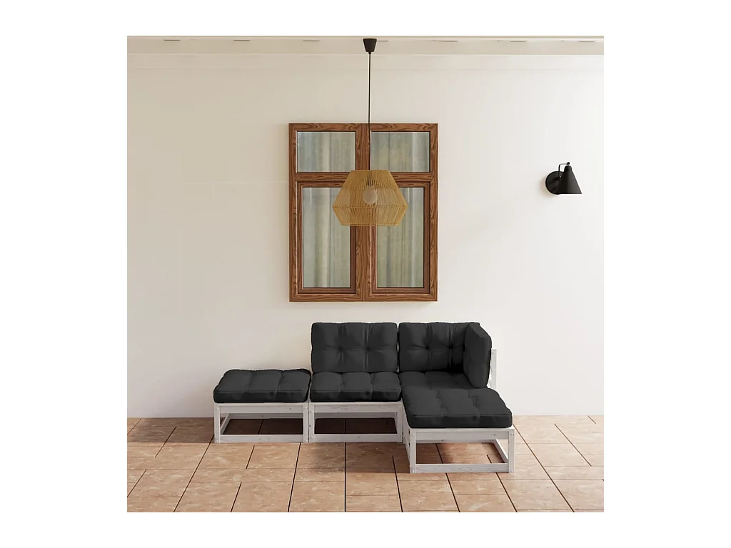 Salon de jardin 4 pcs avec coussins Bois de pin massif