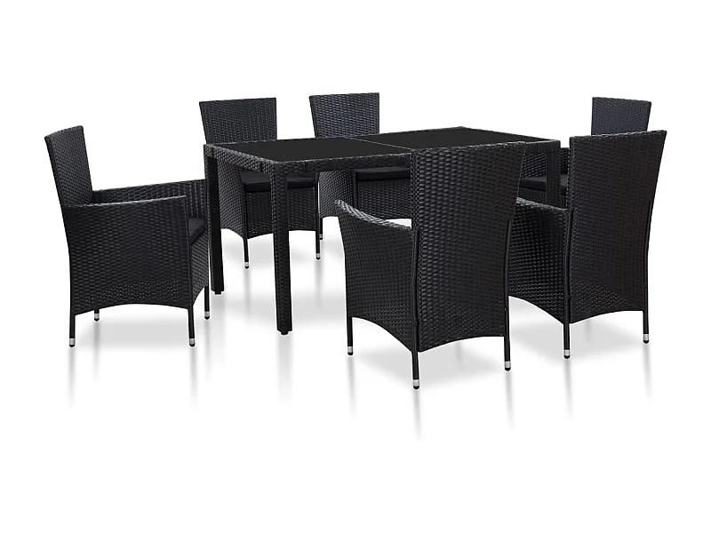 Juego de comedor de jardín 7 piezas ratán sintético negro