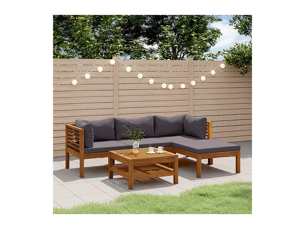Salon de jardin 5 pcs avec coussin Bois d'acacia solide