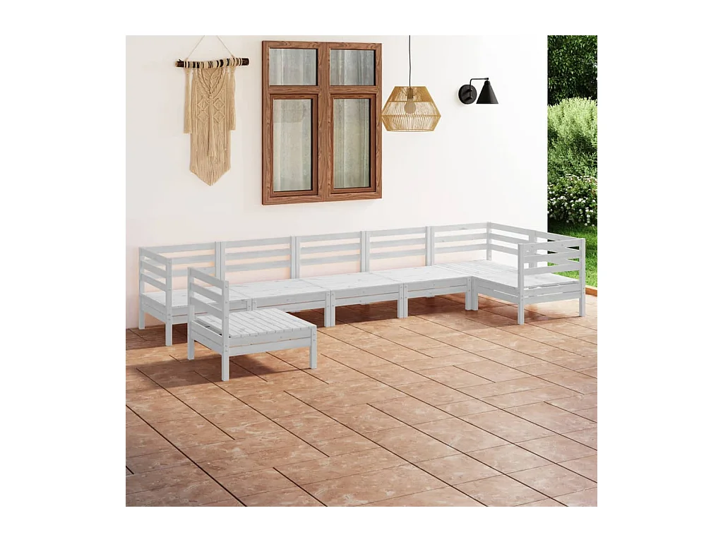 Salon de jardin 7 pcs Bois de pin massif Blanc