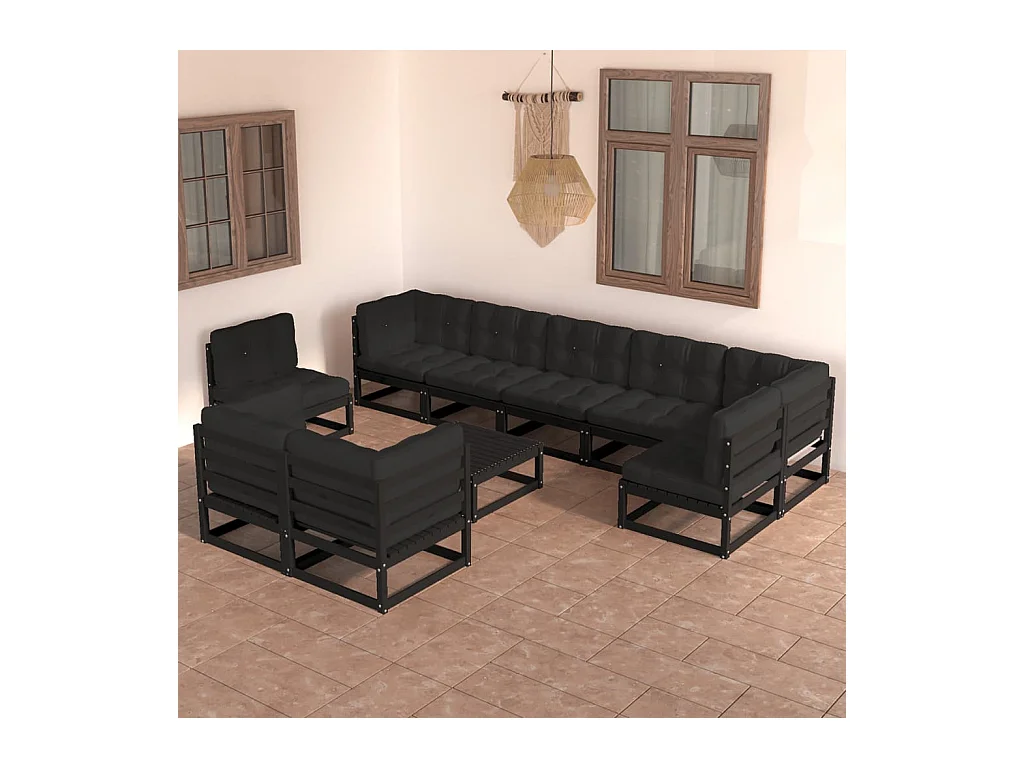 10-delige Loungeset met kussens massief grenenhout