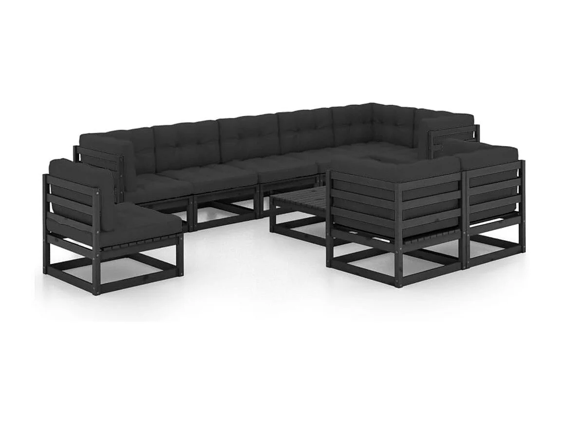 10 pcs conjunto lounge de jardim c/ almofadões pinho maciço