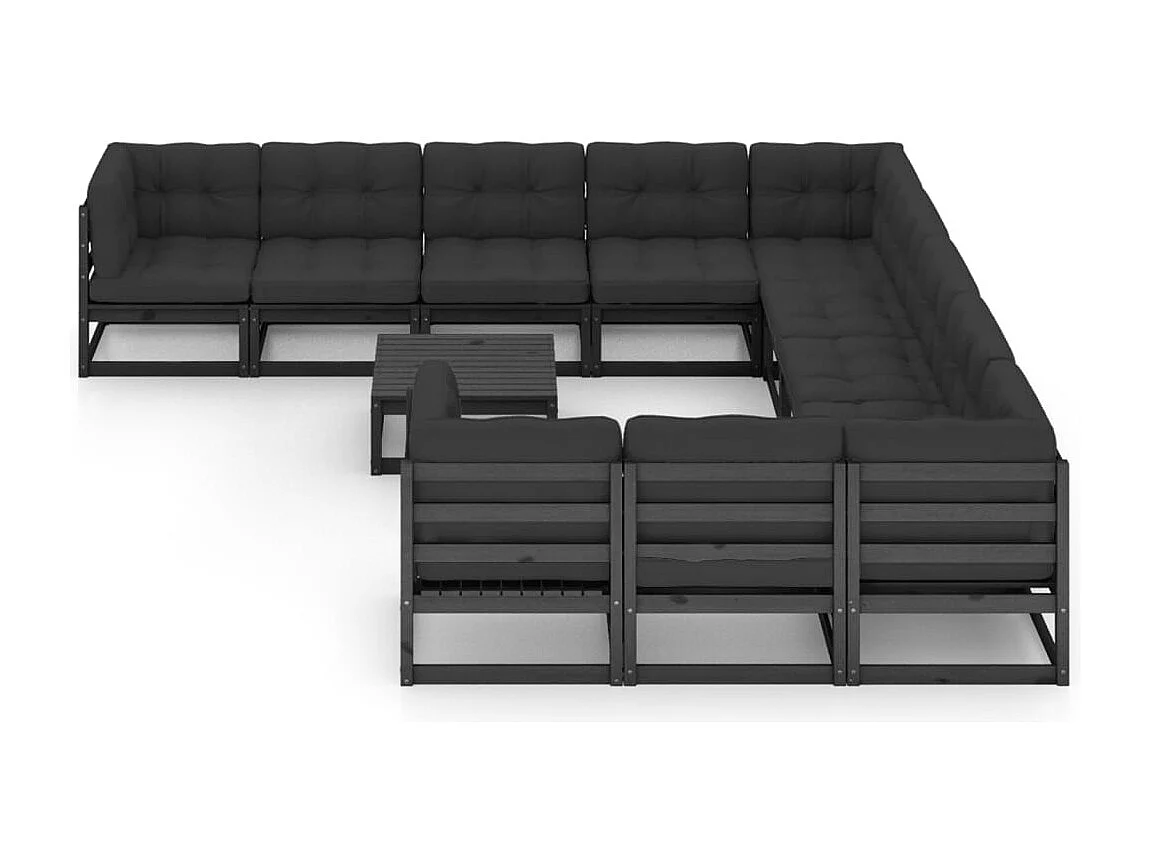 Set Divani da Giardino 12 pz con Cuscini Massello di Pino Nero