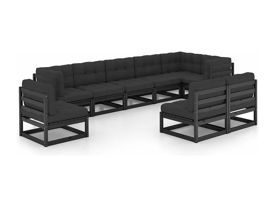 9 pcs conjunto lounge de jardim c/ almofadões pinho maciço