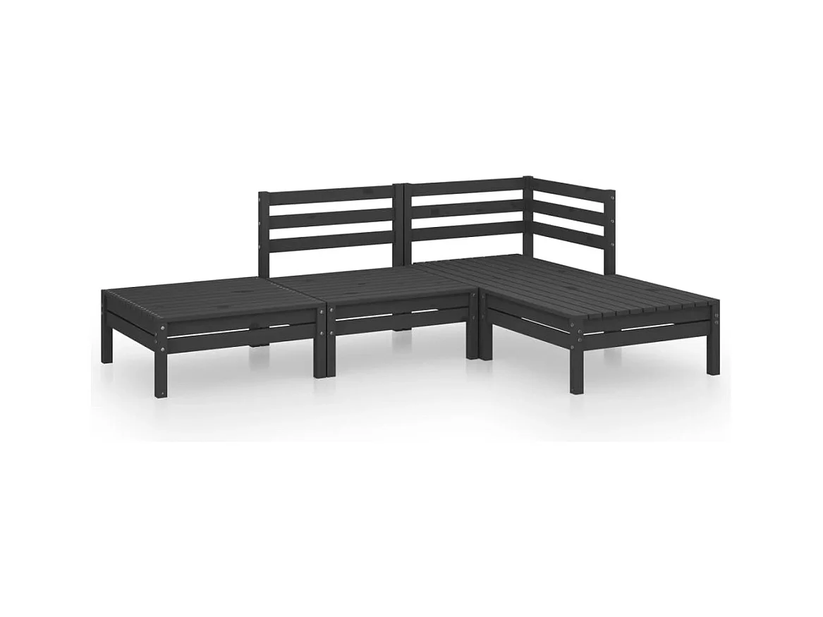 Salon de jardin 4 pcs Noir Bois de pin massif