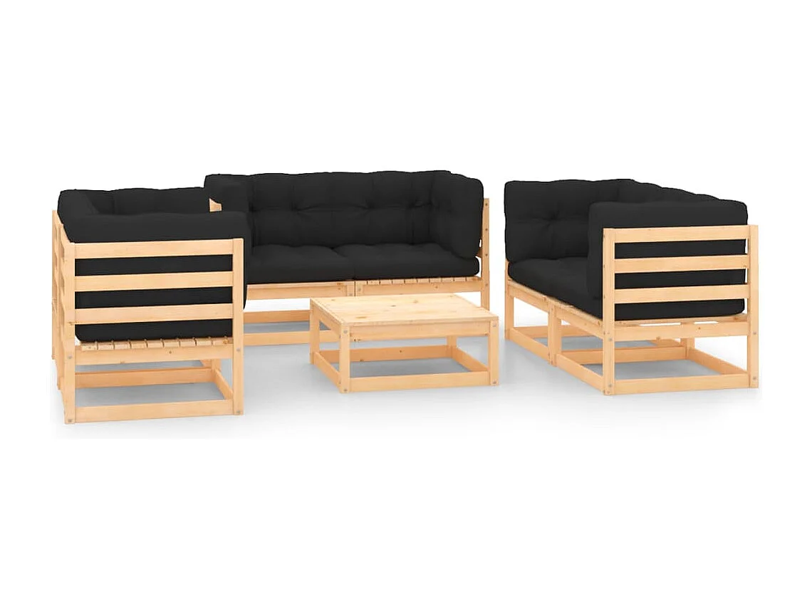 7-delige Loungeset met kussens massief grenenhout