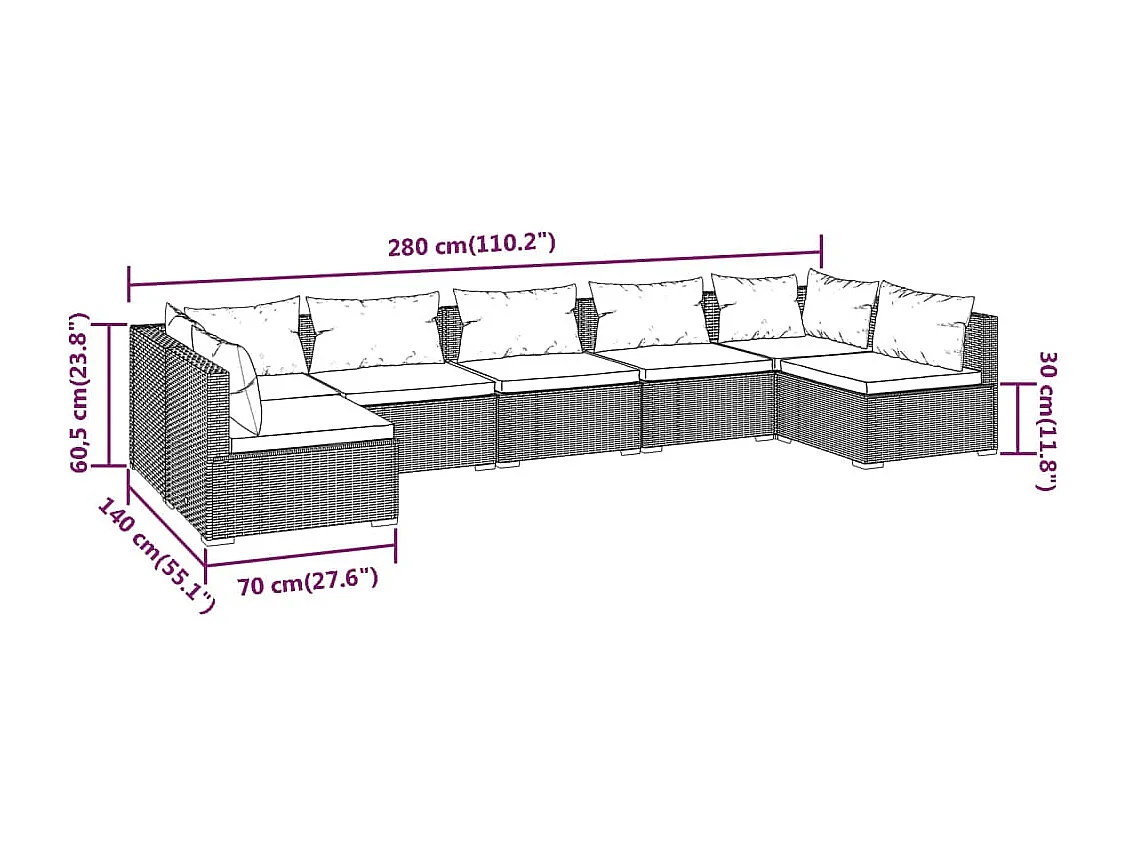 Set Divani da Giardino 7 pz con Cuscini in Polyrattan Marrone