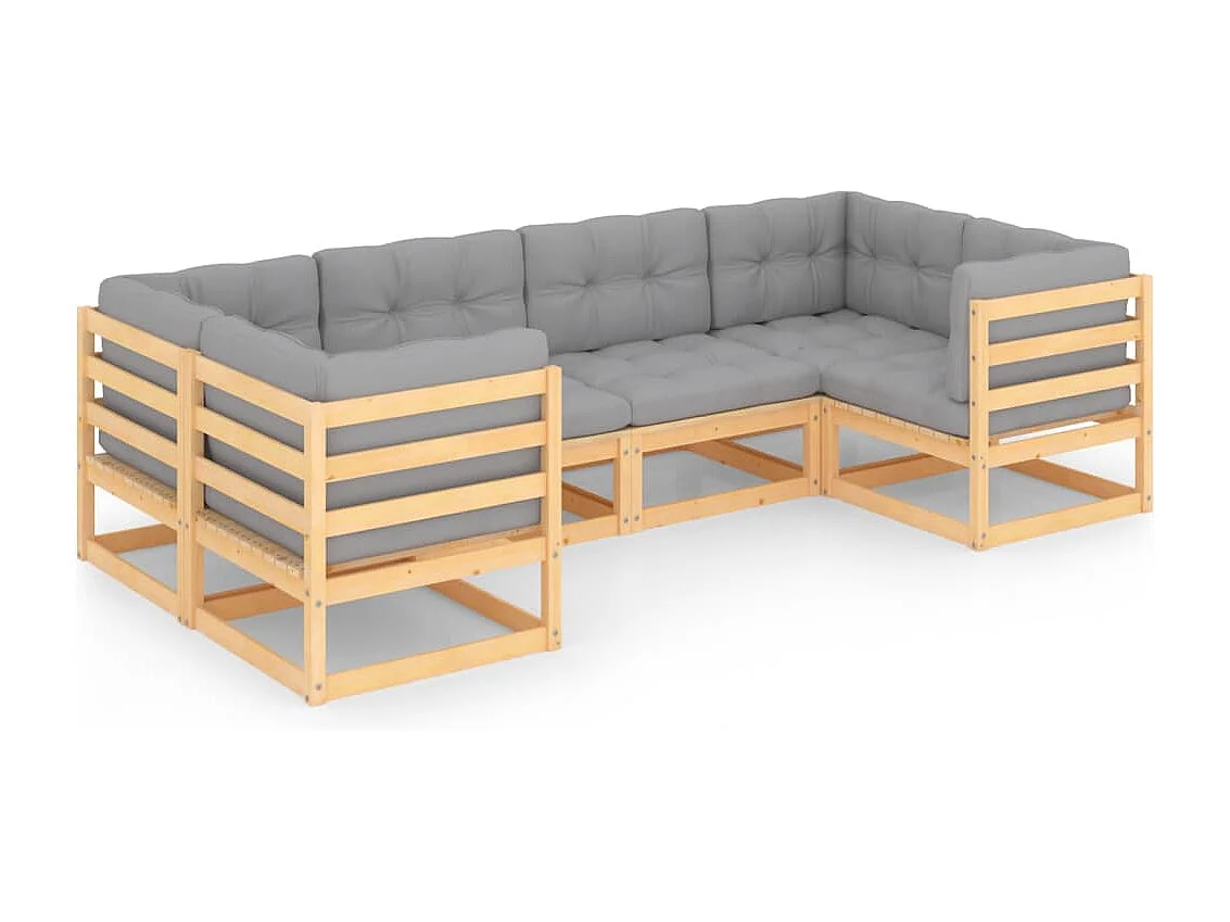 Juego de muebles de jardín 6 pzas y cojines madera maciza pino
