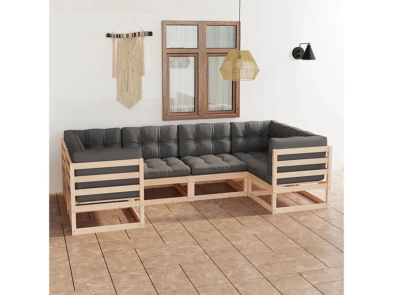 6-tlg. Garten-Lounge-Set mit Kissen Massivholz Kiefer