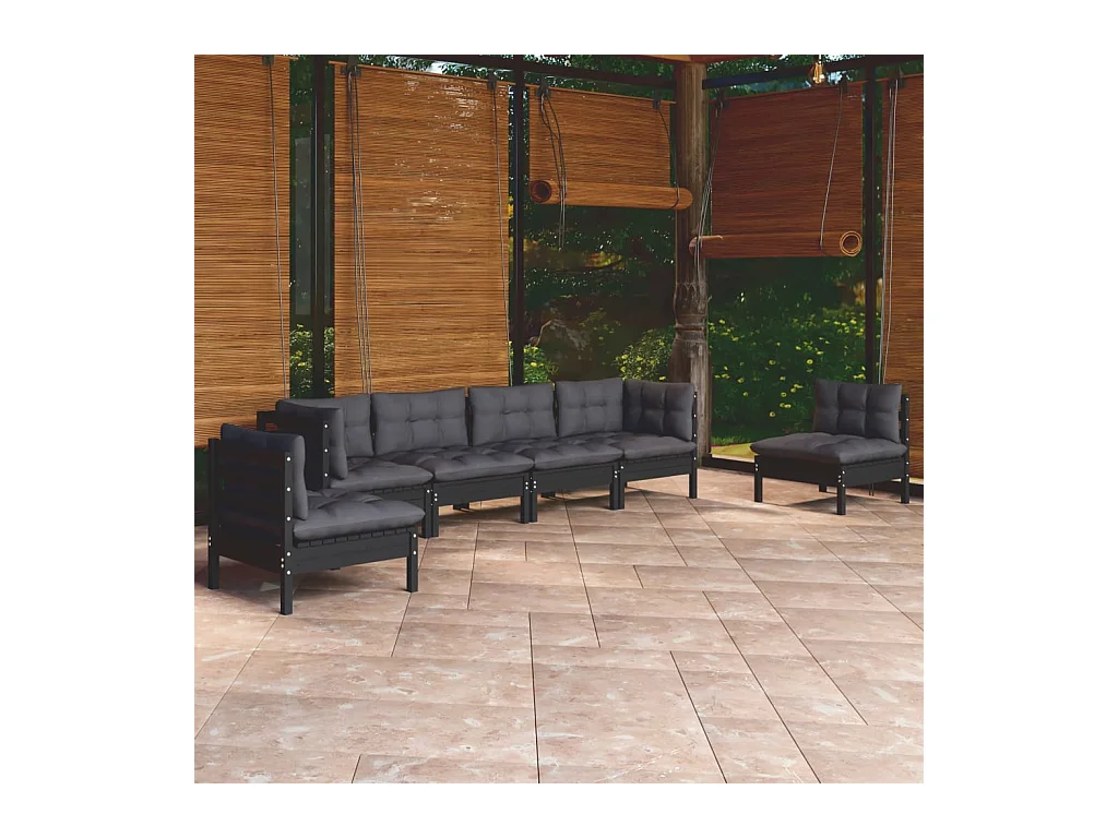 Set Salotto da Giardino 6 pz con Cuscini Legno Massello di Pino