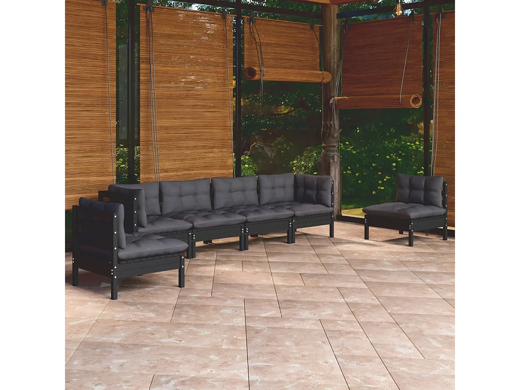 6-tlg. Garten-Lounge-Set mit Kissen Kiefer Massivholz