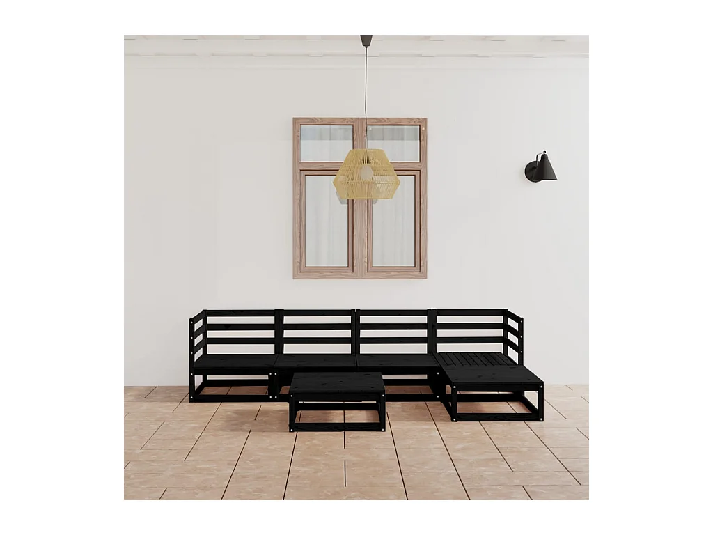Set Divani da Giardino 6 pz Nero in Legno Massello di Pino