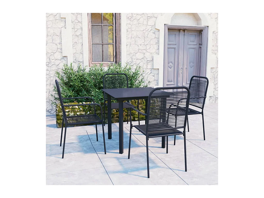 Ensemble à manger de jardin 5 pcs noir verre et acier