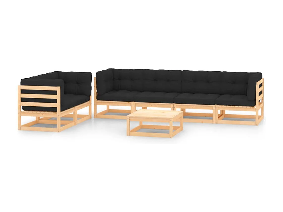 7-tlg. Garten-Lounge-Set mit Kissen Massivholz Kiefer