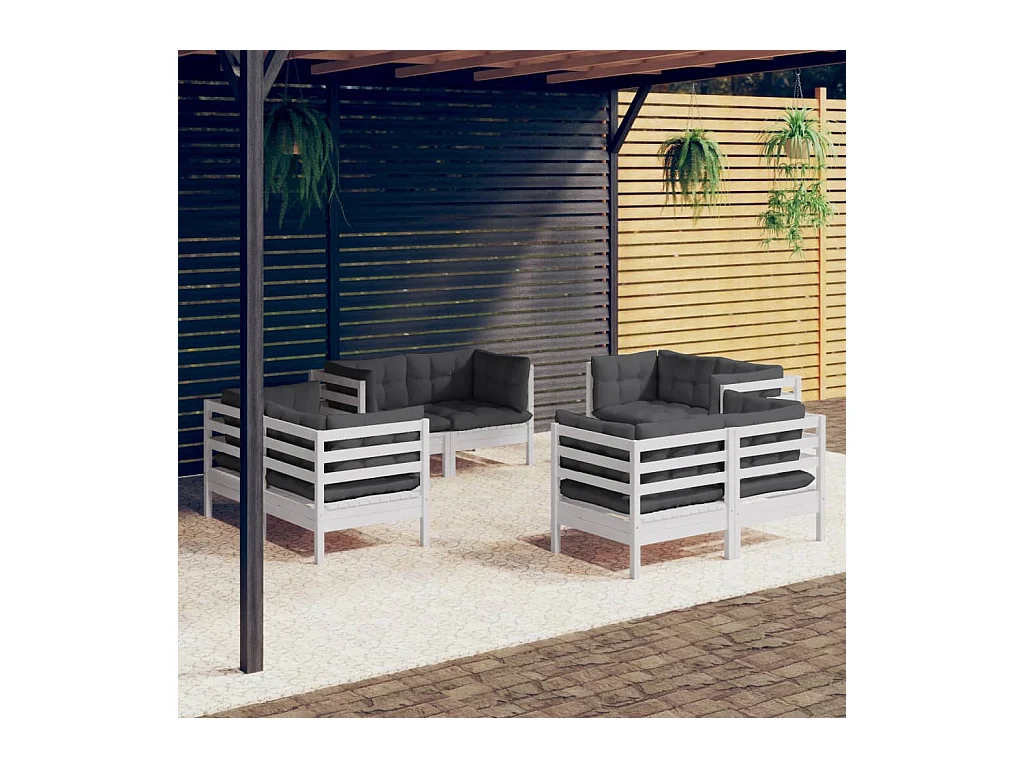 Salon de jardin 8 pcs avec coussins anthracite Bois de pin