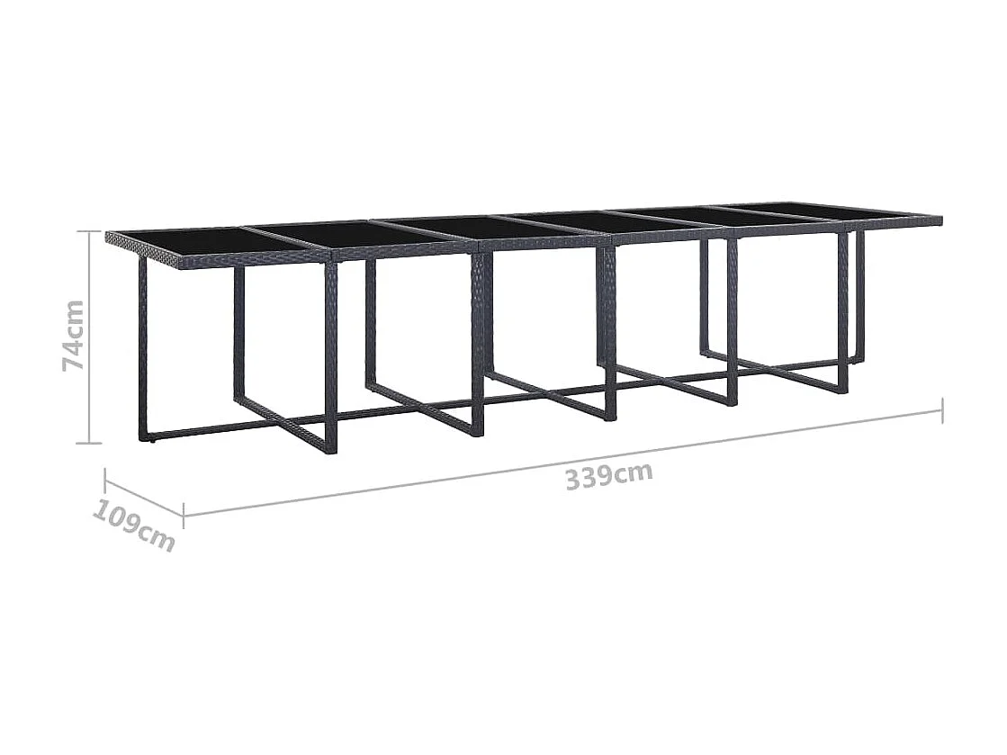 Ensemble à manger d'extérieur 17 pcs avec coussins Rotin Noir