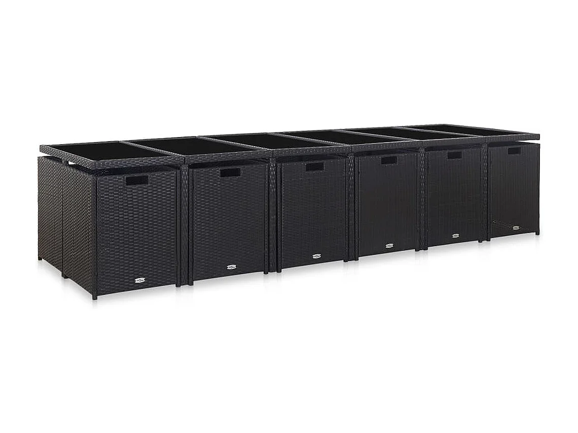 Ensemble à manger d'extérieur 17 pcs avec coussins Rotin Noir