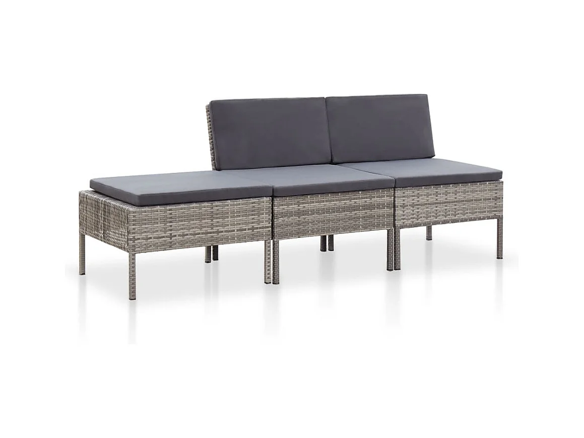 Salon de jardin 3 pcs avec coussins Résine tressée Gris