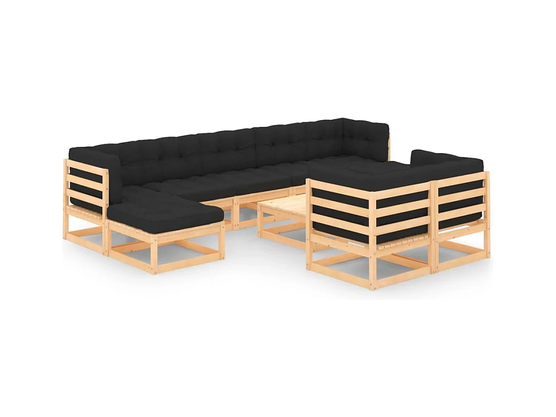 10 pcs conj. lounge jardim c/ almofadões pinho maciço antracite