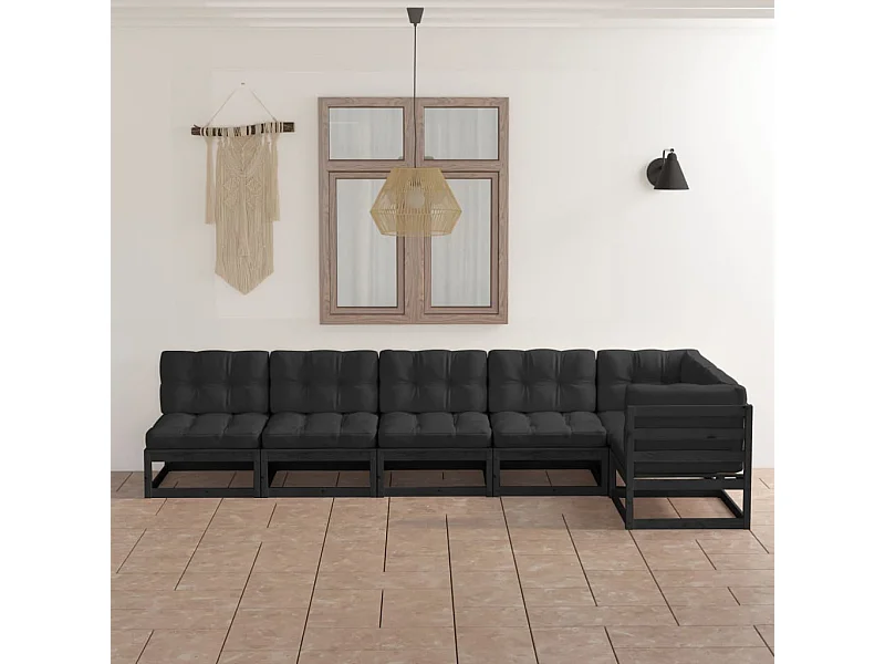 Set Divani da Giardino 6 pz con Cuscini Legno Massello di Pino