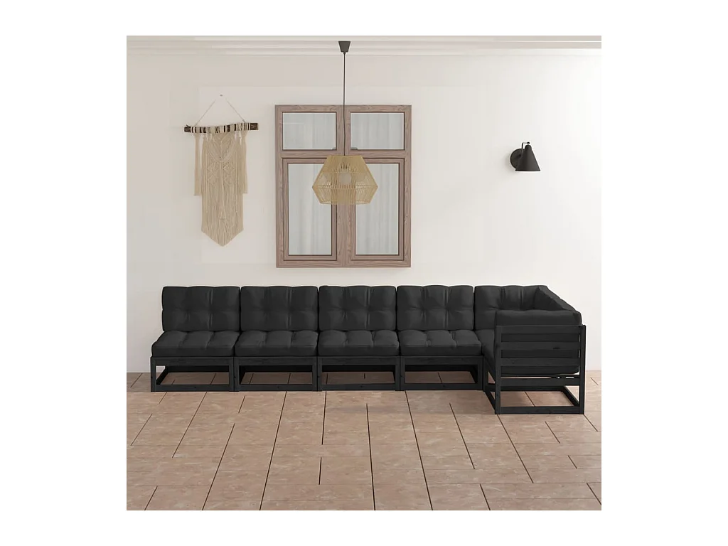 6-delige Loungeset met kussens massief grenenhout