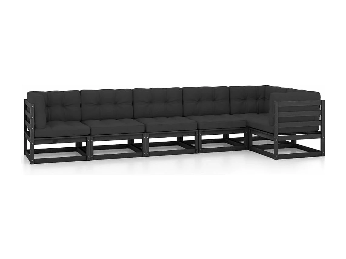 6 pcs conjunto longue de jardim c/ almofadões pinho maciço