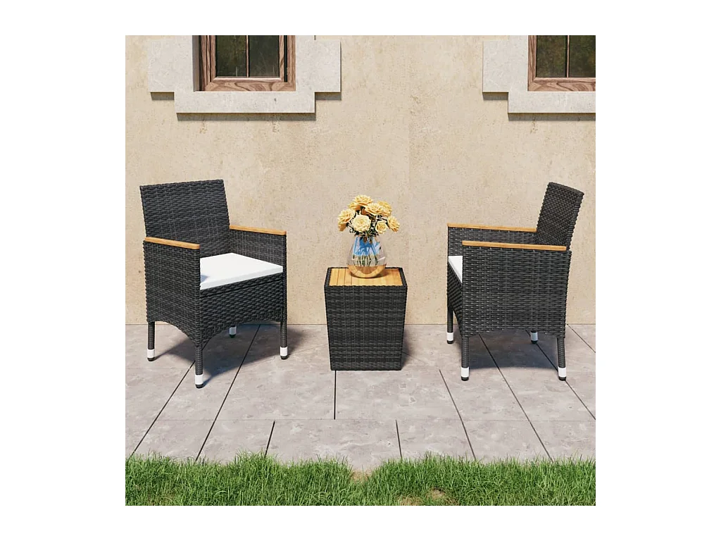 Ensemble de bistro 3 pcs Résine tressée et bois d'acacia Noir