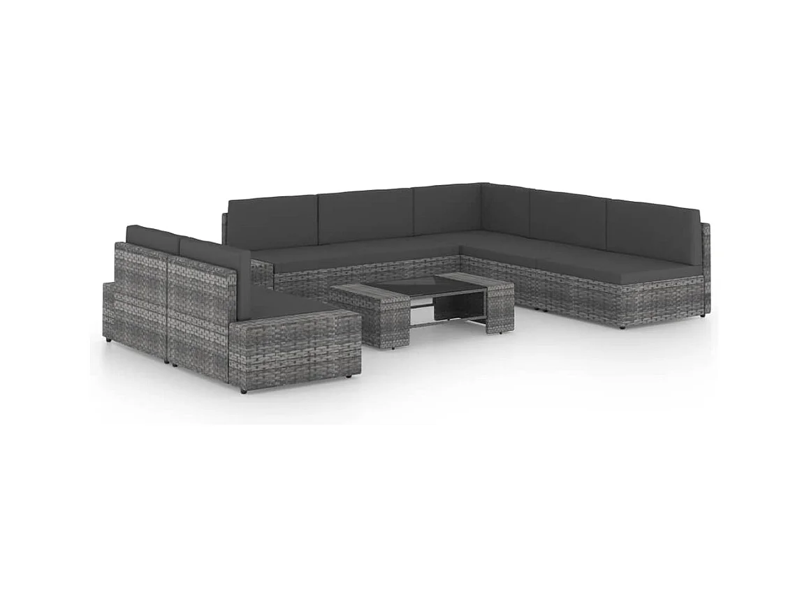 8-delige Loungeset met kussens poly rattan grijs