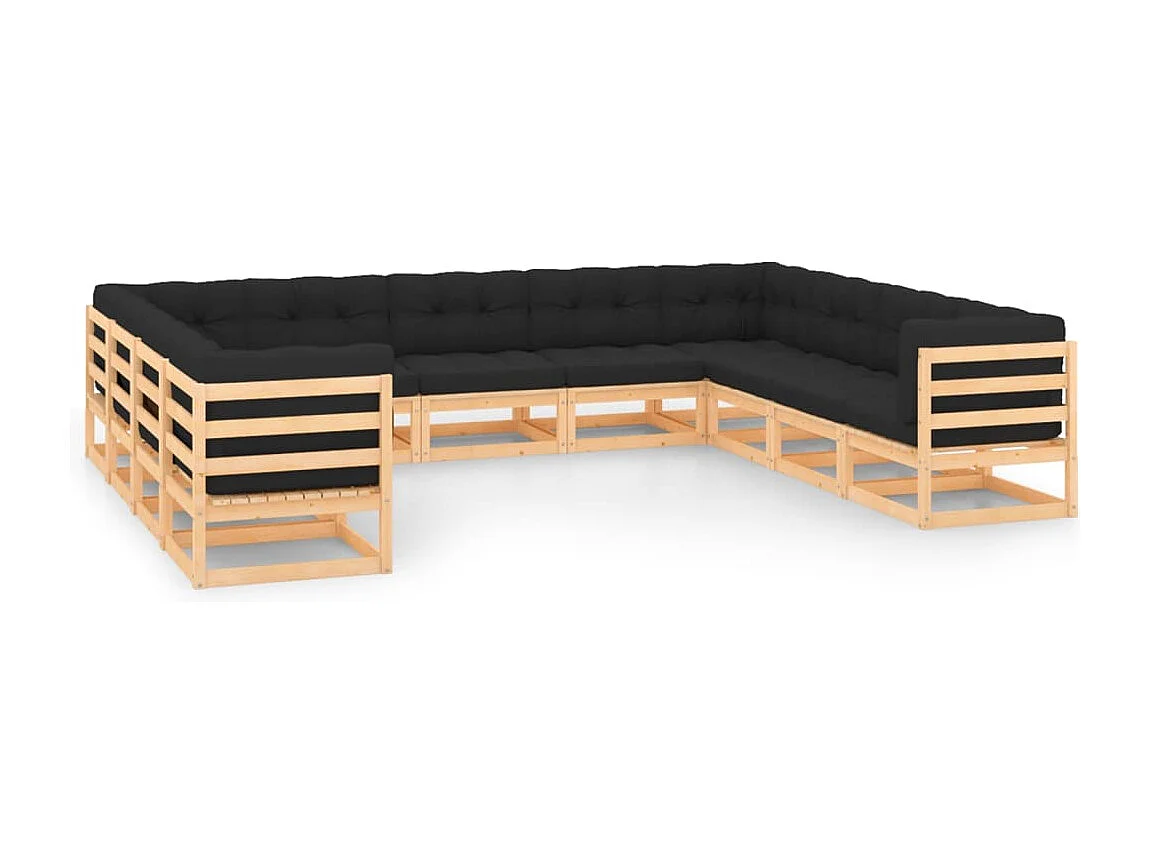 Salon de jardin 11 pcs avec coussins anthracite Pin massif
