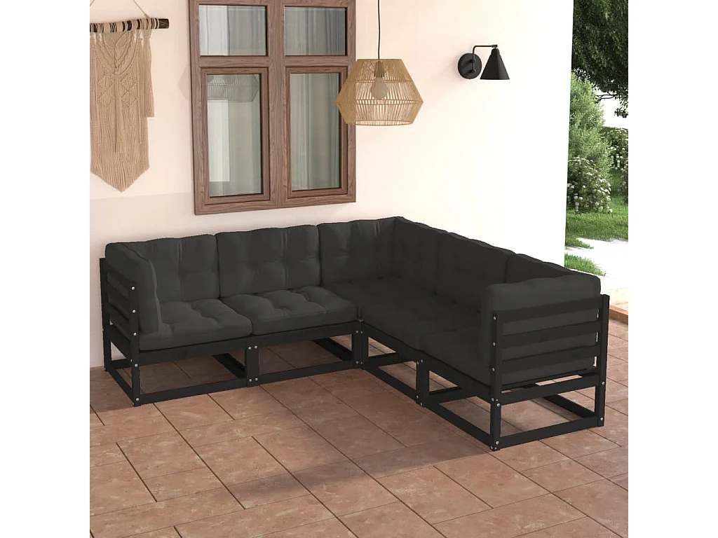 Juego de muebles de jardín 5 pzas y cojines madera maciza pino