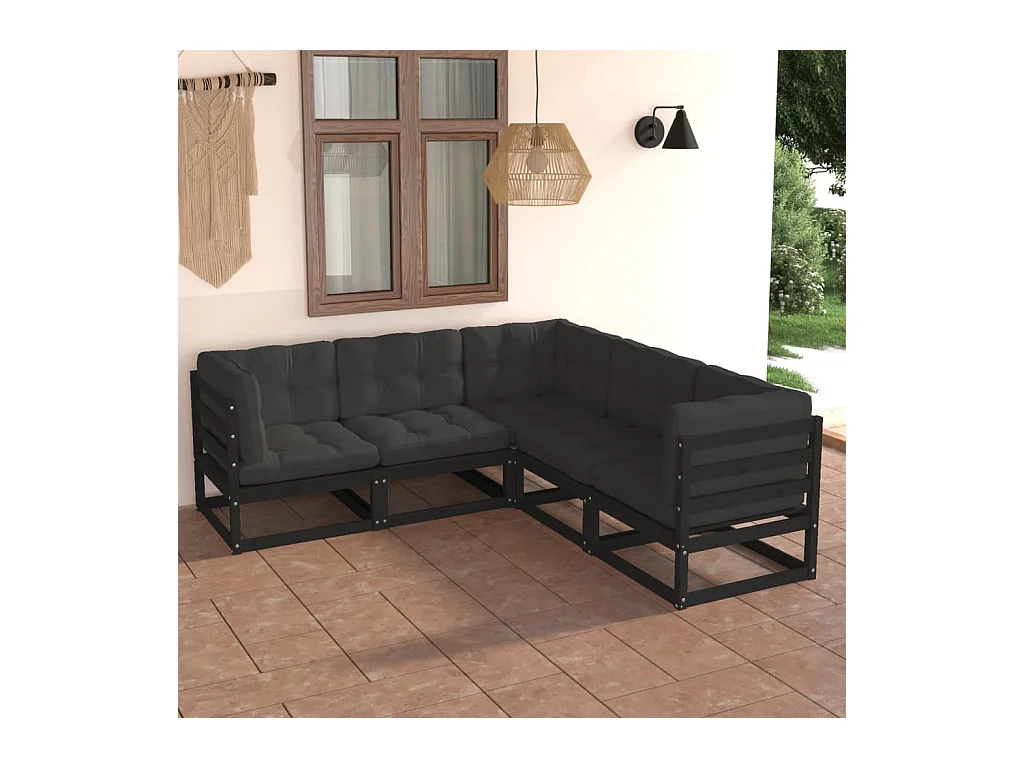 Salon de jardin 5 pcs avec coussins Bois de pin massif