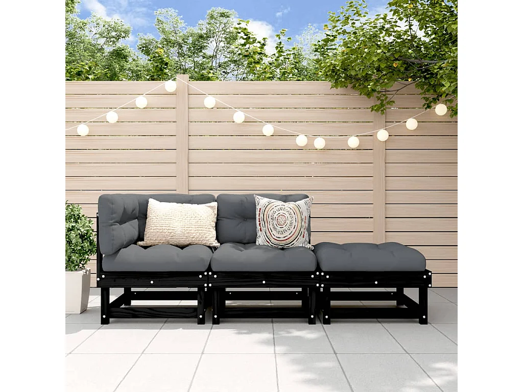 3 pcs conjunto lounge de jardim madeira de pinho maciça preto