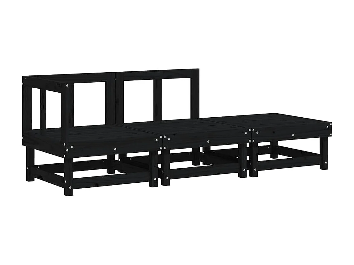 3 pcs conjunto lounge de jardim madeira de pinho maciça preto