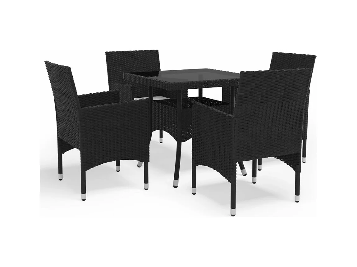 Set Mobili da Pranzo per Giardino 5 pz Nero Polyrattan e Vetro