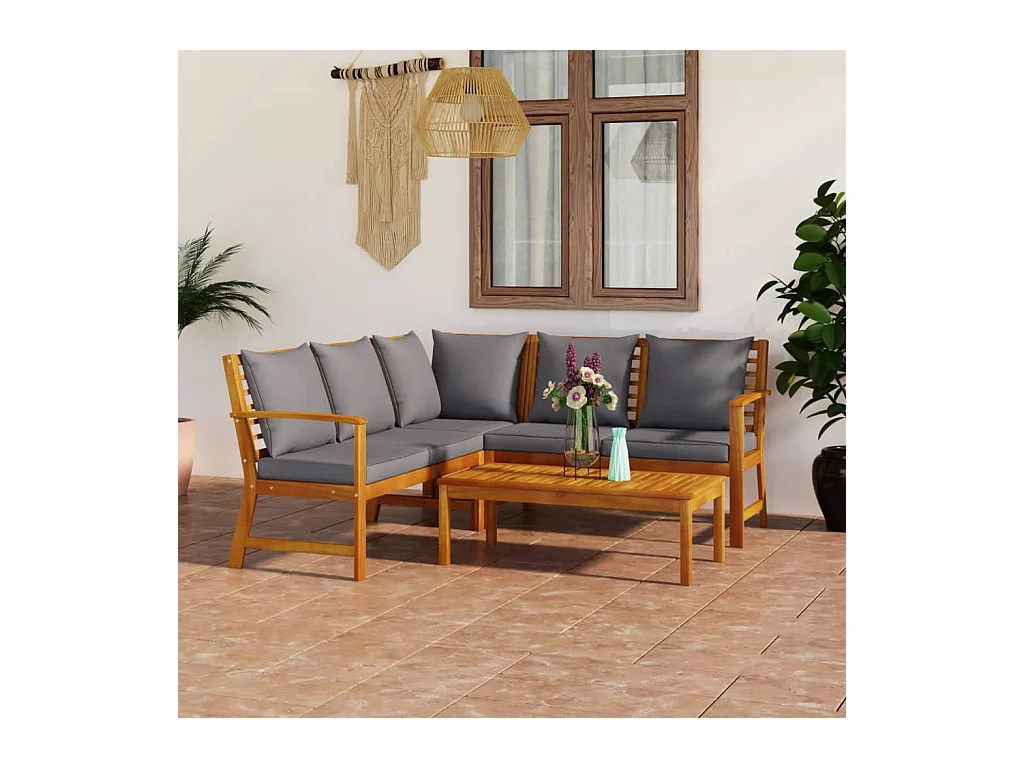 Set Divani da Giardino 4 pz con Cuscini in Massello di Acacia