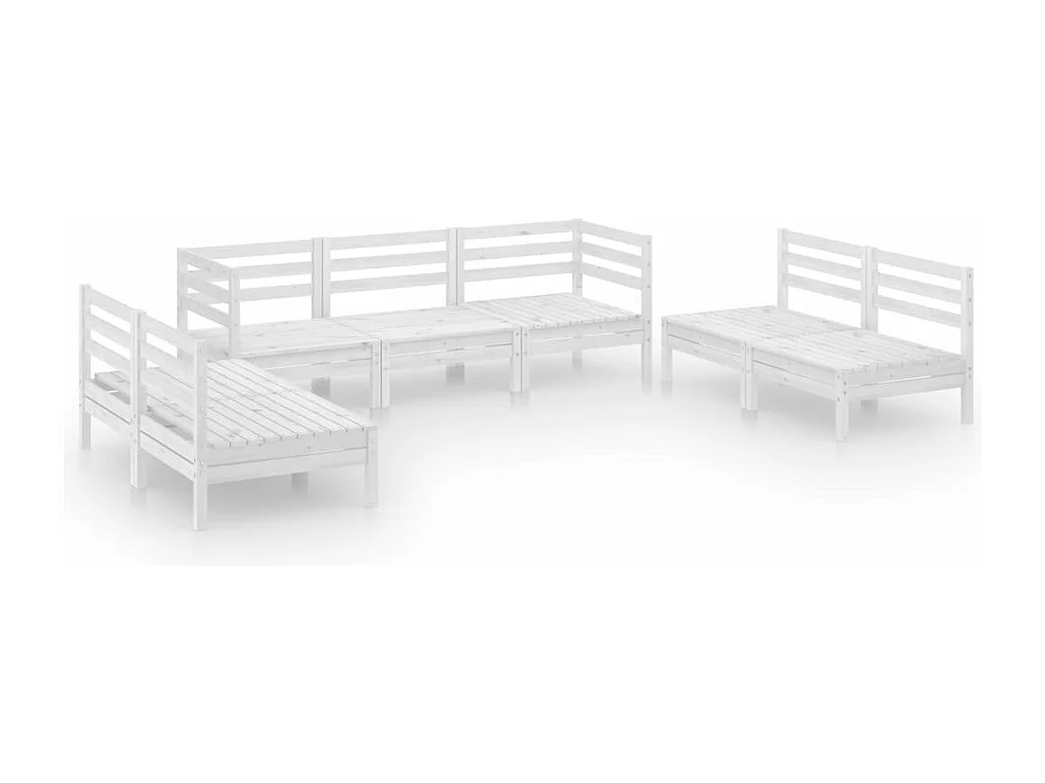 Salon de jardin 7 pcs Blanc Bois de pin massif