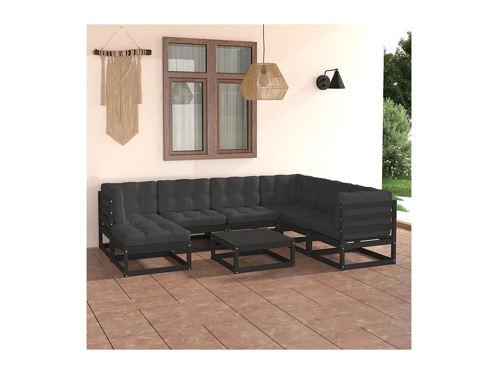 Set Salotto Giardino 8 pz Cuscini Antracite Legno Massello Pino