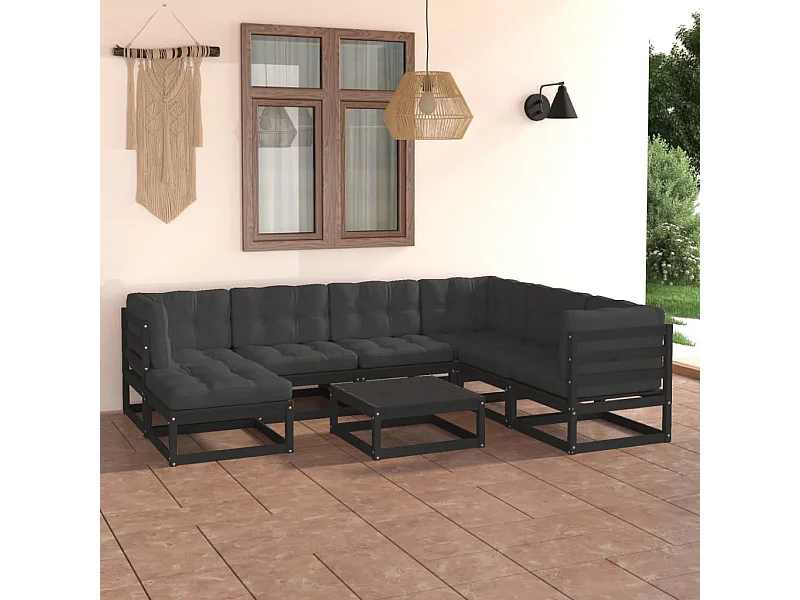 8-delige Loungeset met kussens massief grenenhout