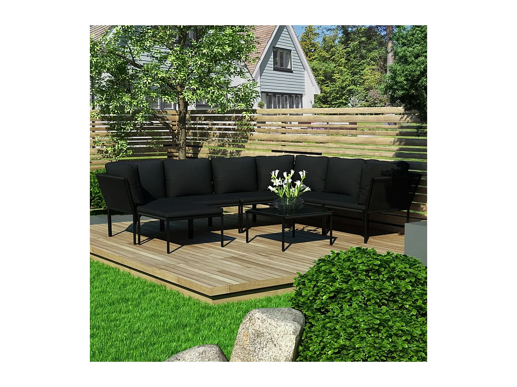 8-delige Loungeset met kussens PVC zwart