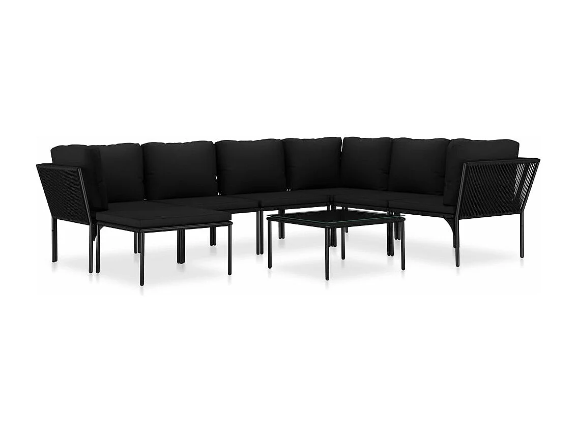Salon de jardin 8 pcs avec coussins Noir PVC