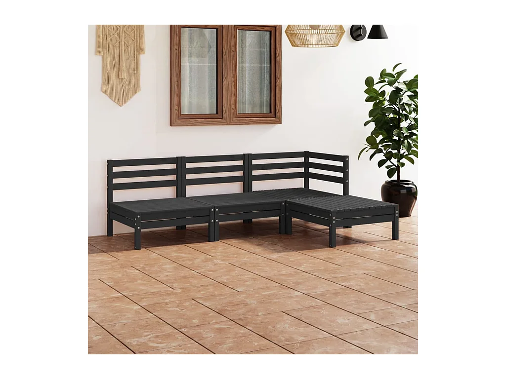 Salon de jardin 4 pcs Bois de pin massif Noir