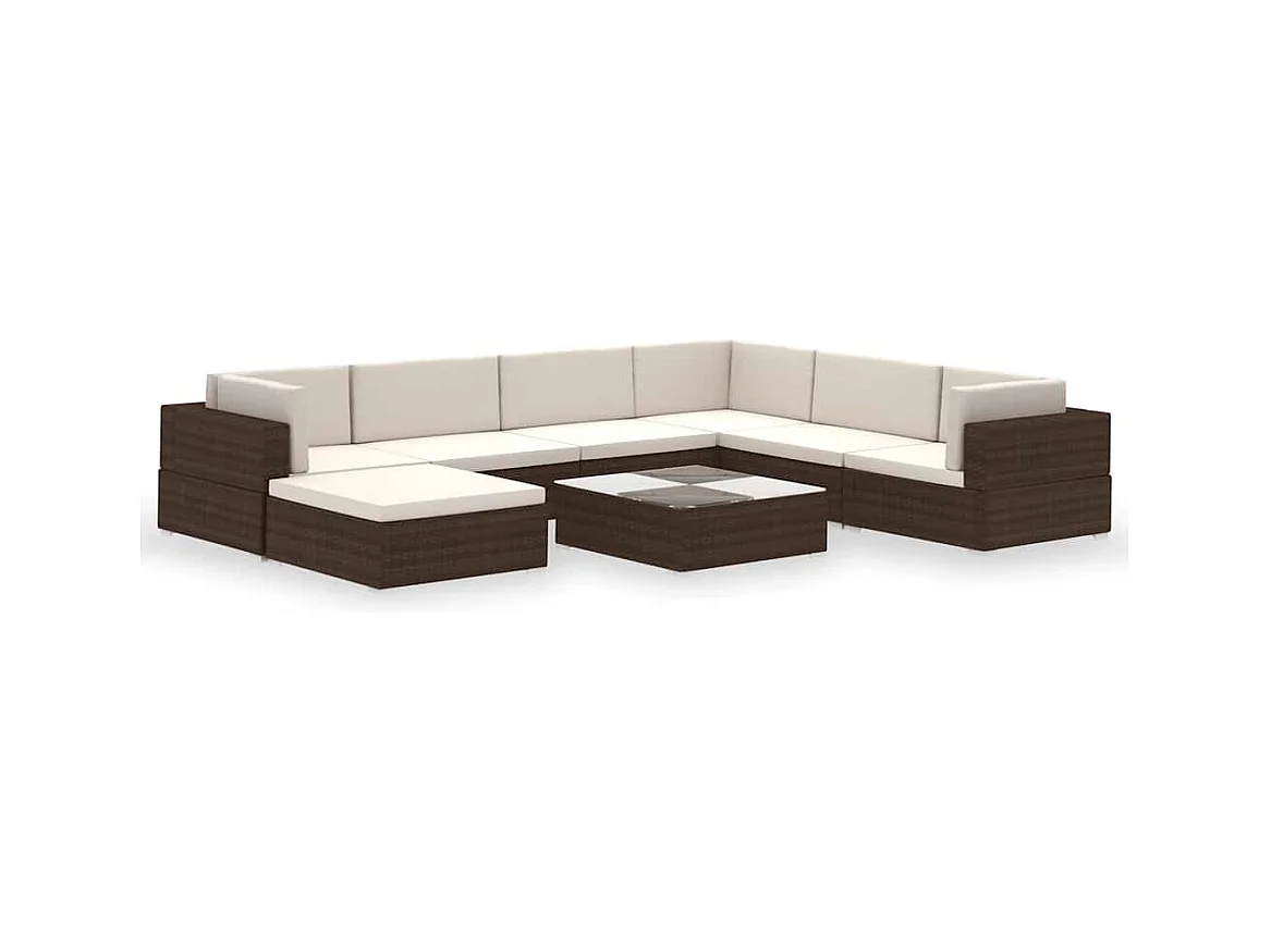 Set Divani da Giardino 8 pz con Cuscini in Polyrattan Marrone