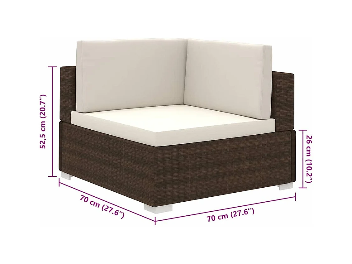 Set Divani da Giardino 8 pz con Cuscini in Polyrattan Marrone