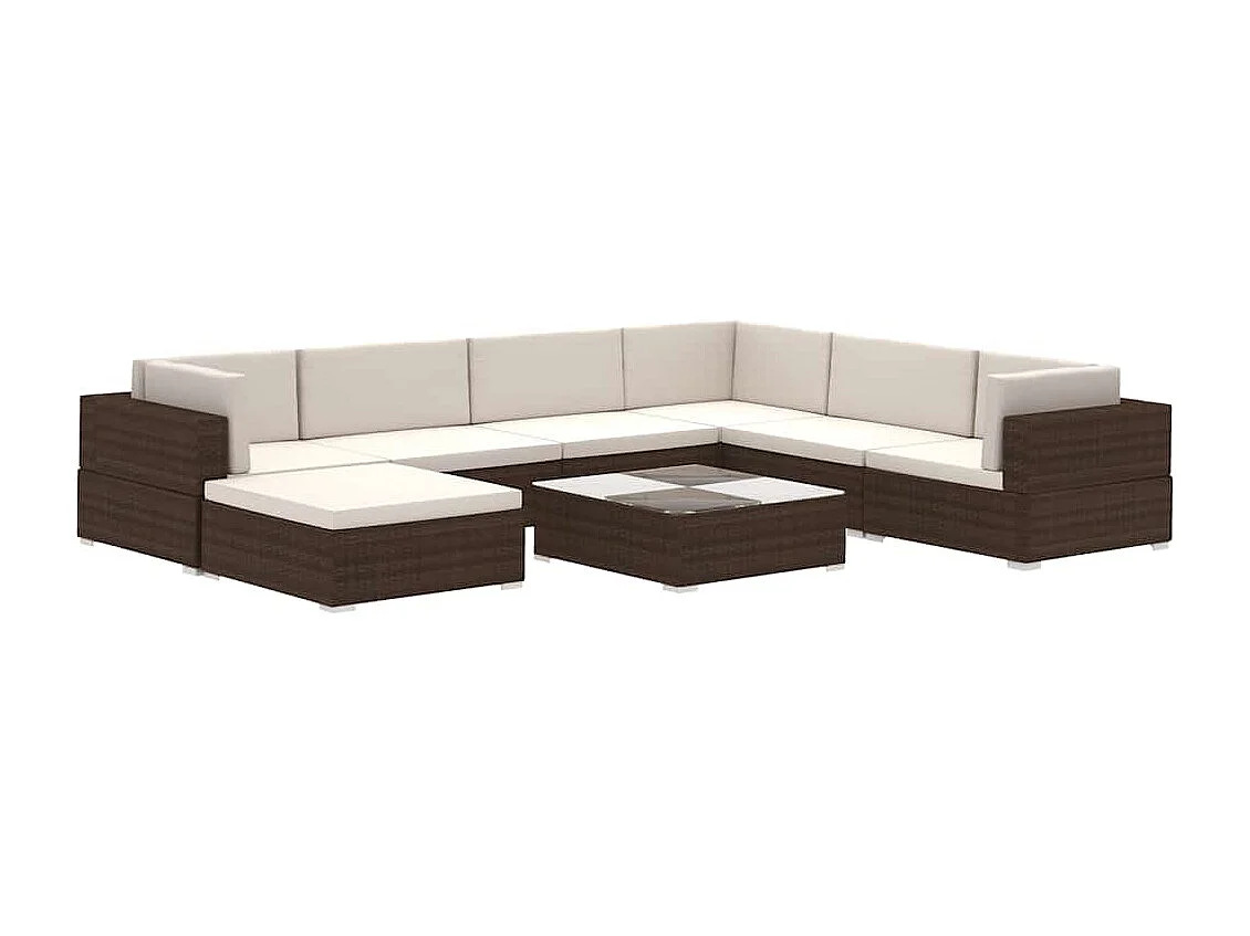 Salon de jardin 8 pcs avec coussins Résine tressée Marron