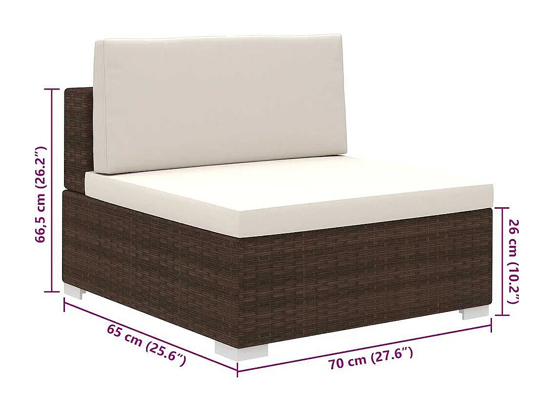 8-delige Loungeset met kussens poly rattan bruin