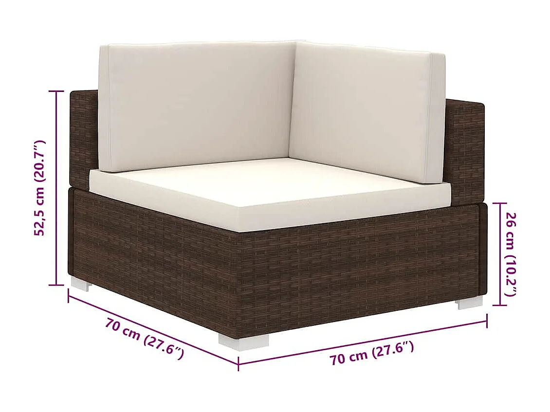 8-delige Loungeset met kussens poly rattan bruin