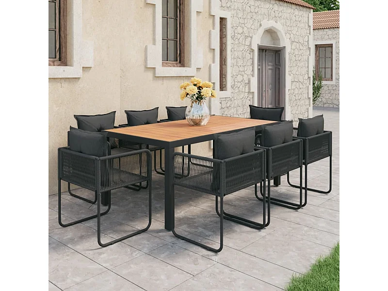 9-tlg. Garten-Essgruppe PVC Rattan Schwarz und Braun