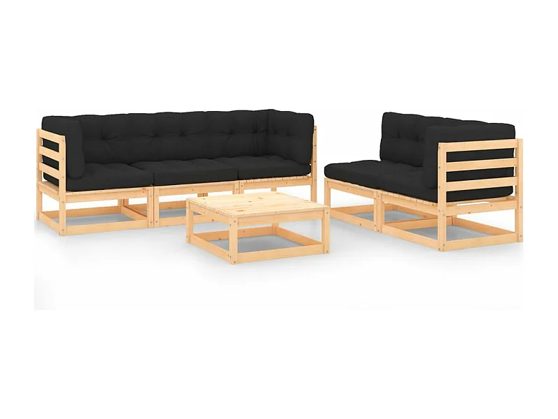 6 pcs conjunto lounge de jardim c/ almofadões pinho maciço